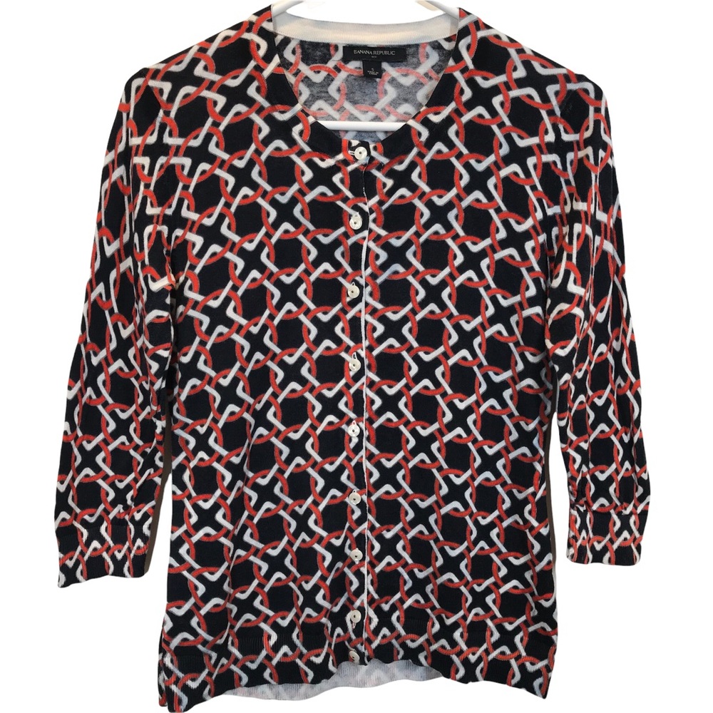 Banana Republic Cardigan Sweater Womens Small Chain link Print